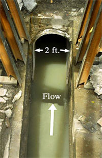 Photo of flow in 2 ft. wide sewer pipe