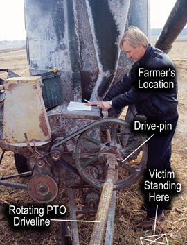 Picture 4: FACE investigator next to grinder, indicating farmer's location