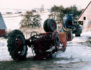 Photo 1: overturned tractor