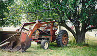 Photo of tractor under tree branch